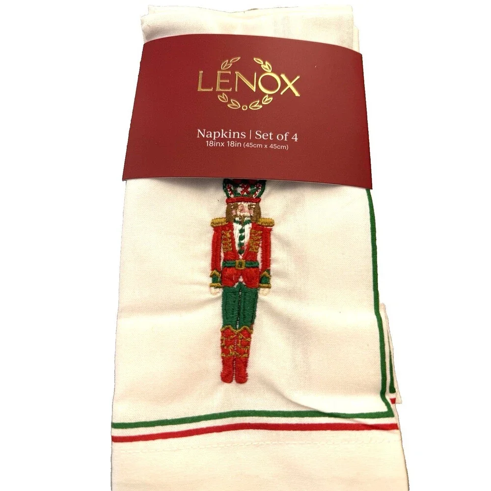 Lenox Christmas Nutcracker Embroidered Napkins Fabric Set Of 4 Bay Berry White